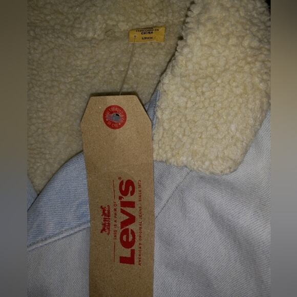 NWT Levi's Reversible Light Wash Denim Sherpa Long Line Heavy Coat Size S - Picture 5 of 5